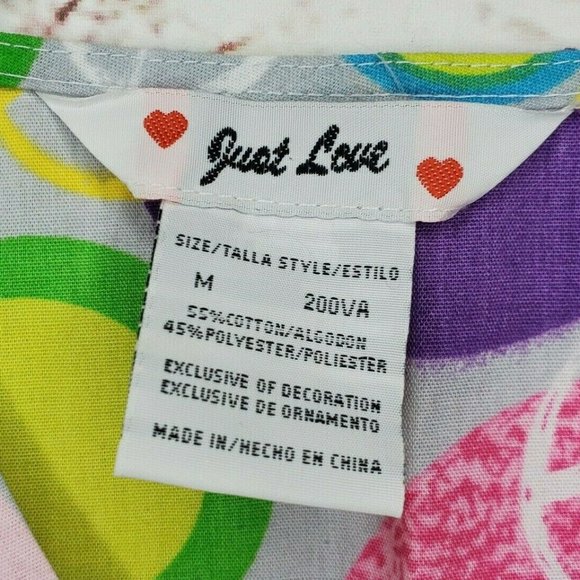 Just Love Medical Scrub Top Medium Pink Multi Colored Peace Signs - Picture 11 of 12